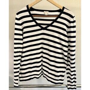 J. CREW STRIPED‎ V-NECK SWEATER IN SUMMERWEIGHT COTTON SZ L F4307